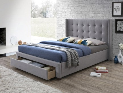 Monaco 4FT6 Double Grey Fabric Large Front Drawer Storage Bed.