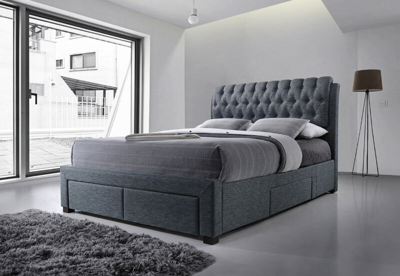 Winchester 5FT Kingsize Dark Grey Fabric 4 Drawer Bed.