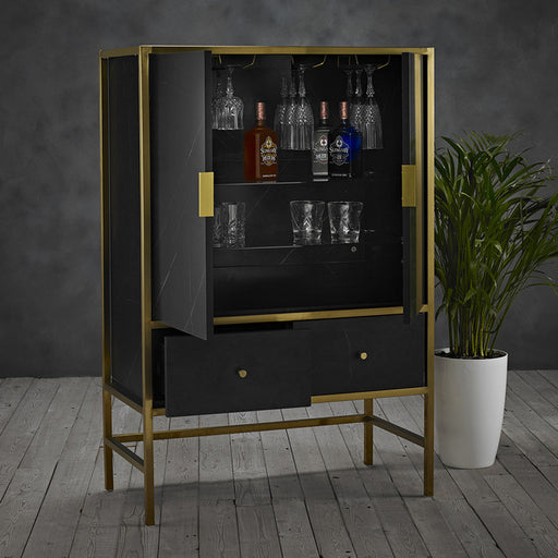 Maddison Luxurious Drinks Cabinet in Black and White Faux Marble.