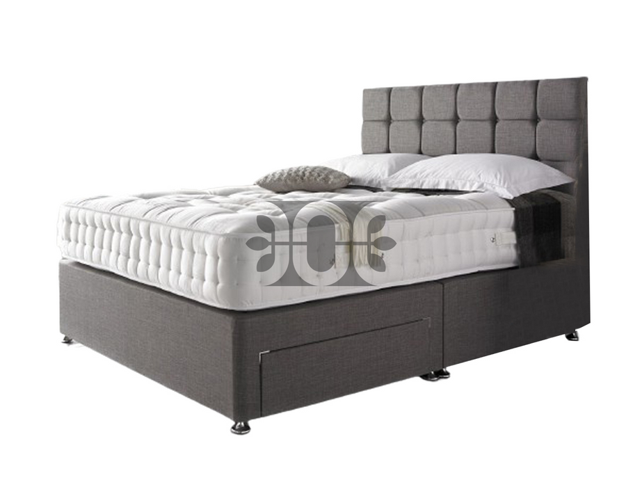 Cube 4FT Small Double Padded Buttoned Divan Drawer Bed in Various Colours and Fabrics.