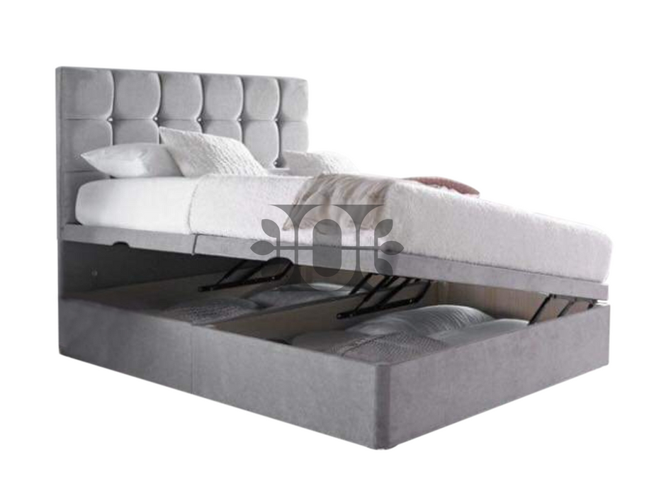 Cube 4FT Small Double Padded Buttoned Ottoman Divan Storage Bed in Various Colours and Fabrics.