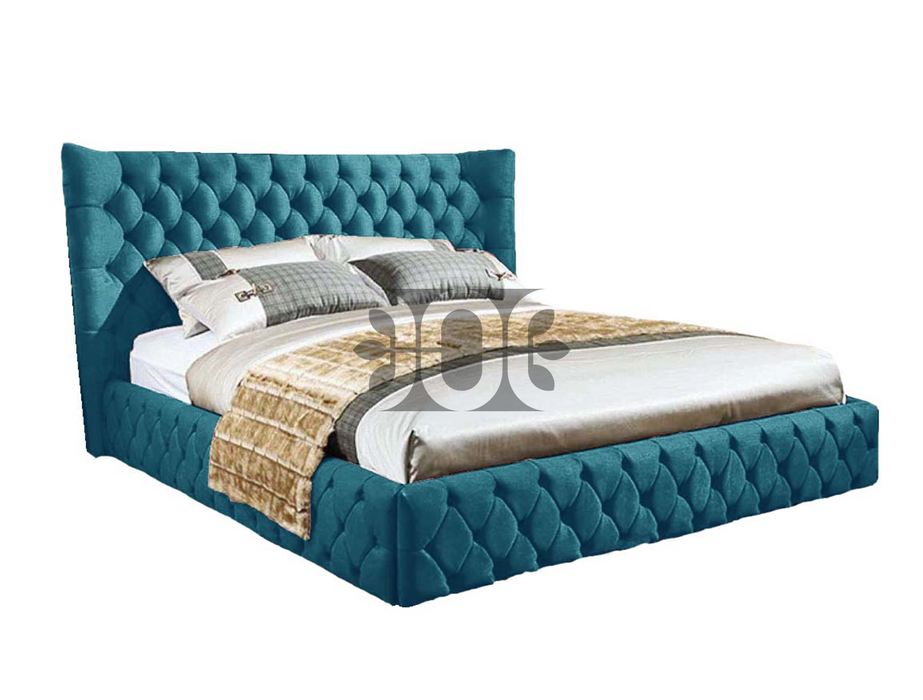 Emperor 4FT Small Double Bed with Curved Winged Headboard in Various Colours and Fabrics.