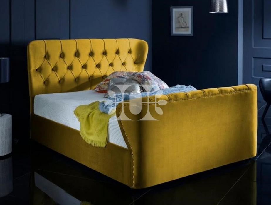 Georgian 4FT6 Double Chesterfield Winged Bed in Various Colours and Fabrics