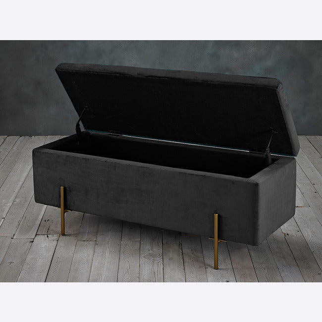 Kimberley Ottoman Storage Box in Mustard, Teal, Grey and Pink Velvet Fabric.