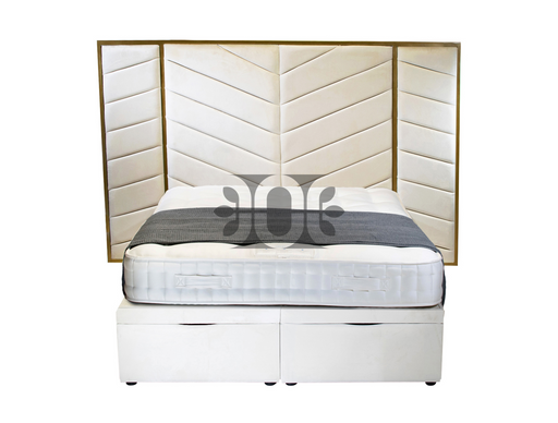 Louvre 4FT Small Double Full Panel Metal Trim Bed Storage Bed in Various Colours and Fabrics
