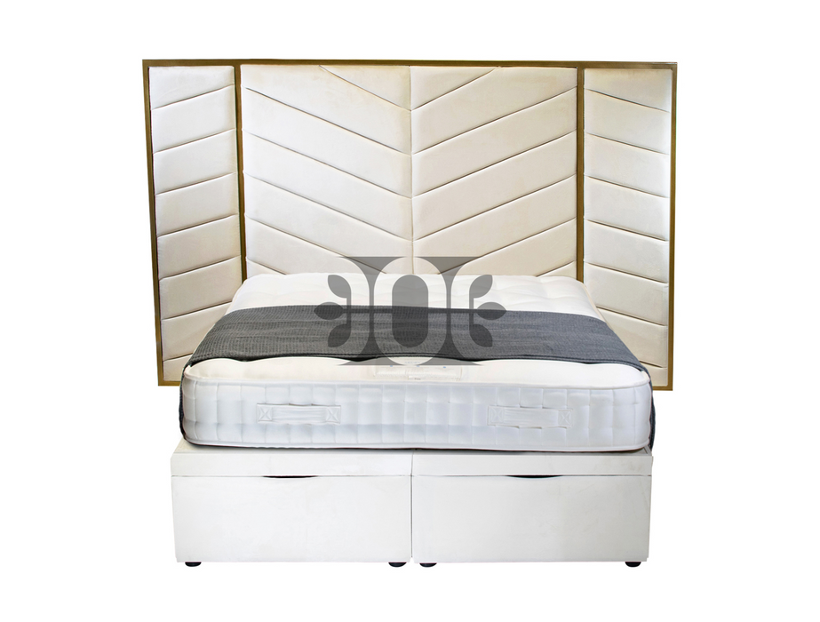 Louvre 4FT6 Double Full Panel Metal Trim Bed Storage Bed in Various Colours and Fabrics