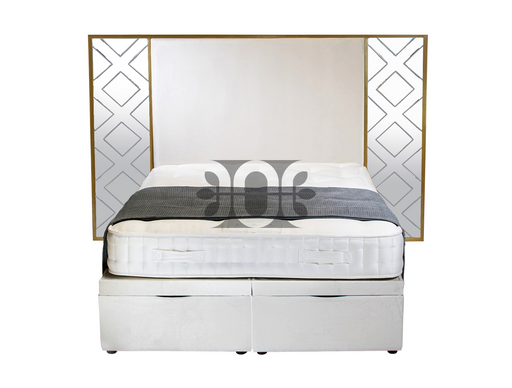 Louvre 4FT6 Double Mirror Metal Trim Bed Storage Bed in Various Colours and Fabrics