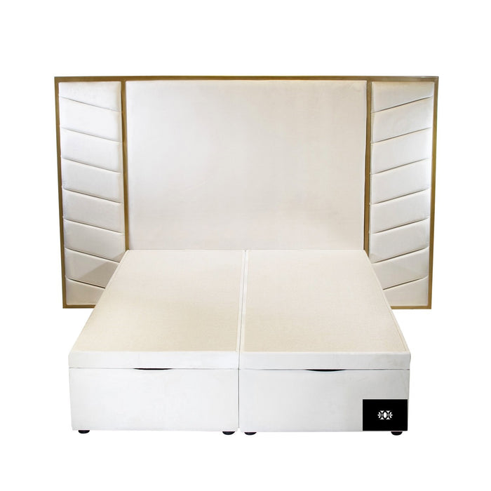 Louvre 4FT6 Double 2 Panel Metal Trim Bed Storage Bed in Various Colours and Fabrics