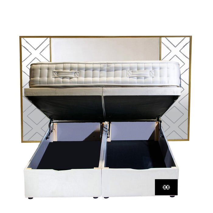 Louvre 4FT Small Double Mirror Metal Trim Bed Storage Bed in Various Colours and Fabrics