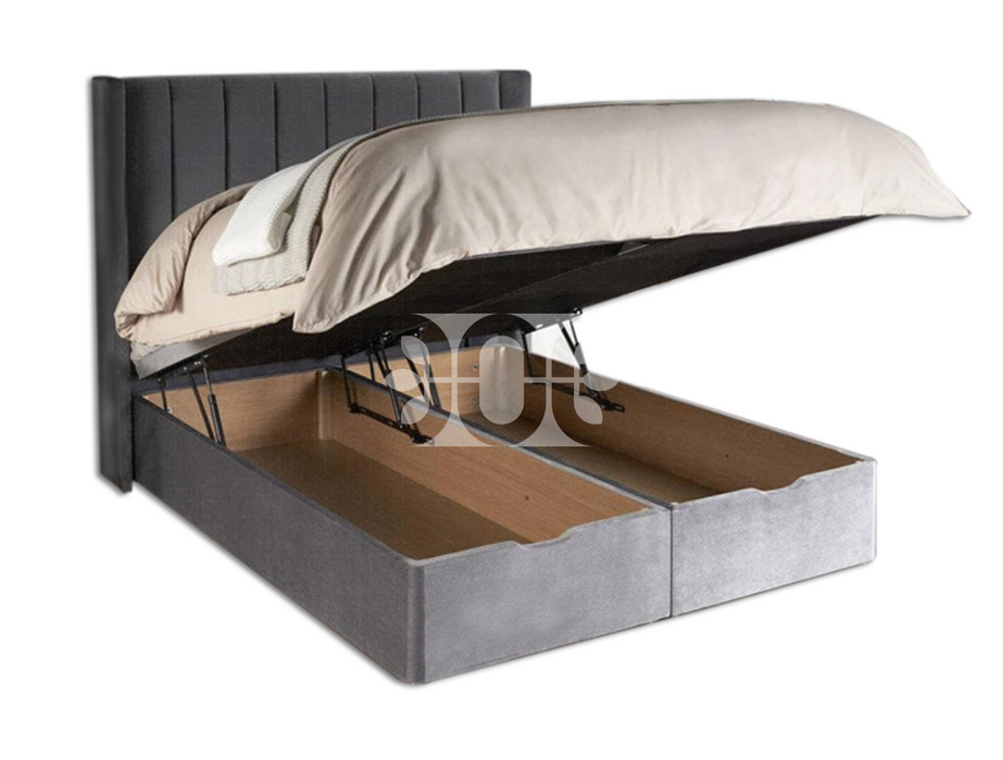 Manhattan 4FT6 Double Padded Fluted Ottoman Divan Storage Bed in Various Colours and Fabrics.
