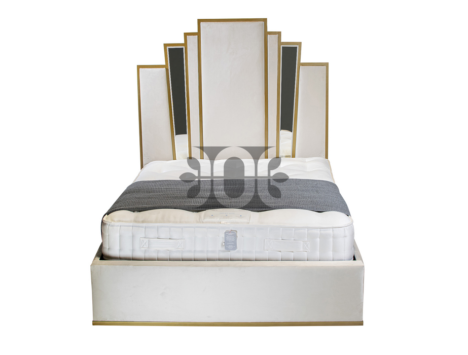 Nouveau 3FT Single Mirror and Metal Trim Bed in Various Colours and Fabrics