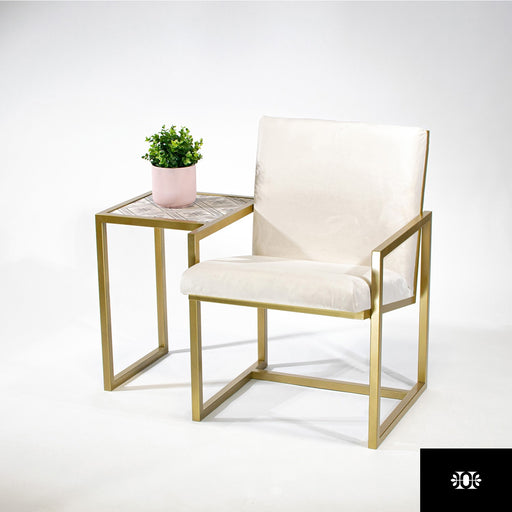 Regina Metal Trim Chair with Side Table in Various Colours and Fabrics