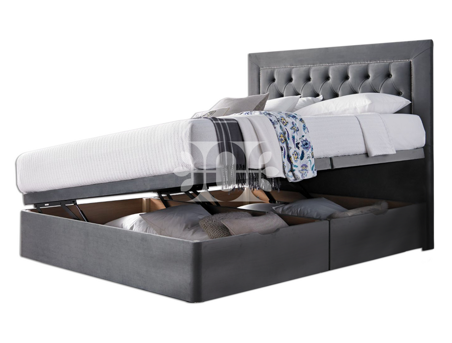 Symphony 6FT Super King Chesterfield Studded Ottoman Divan Storage Bed in Various Colours and Fabrics.